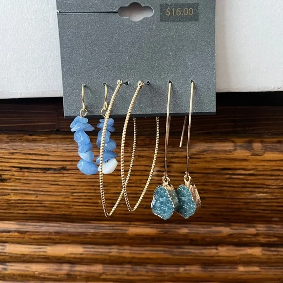 Elegant Blue and Gold Earrings Collection - Picture 2 of 4